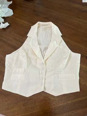 Twelfth Street by Cynthia Vincent Ivory Halter Neck Button-Up Vest